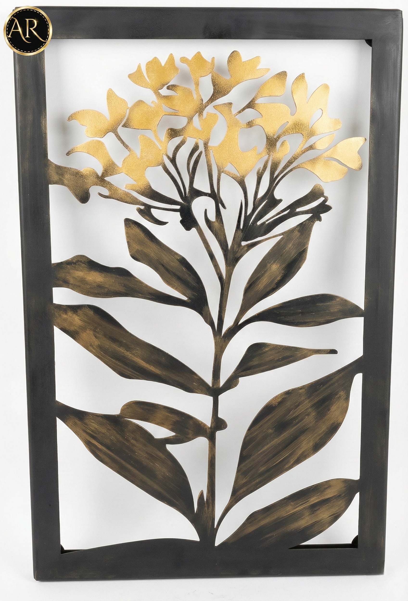 Black & Gold Flower Bouquet Metal Tableau